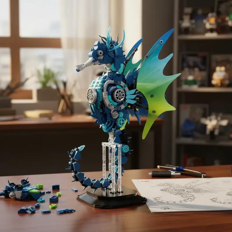 Mechanical Seahorse Building Blocks Set DIY Marine Animal Model Kit Educational STEM Toy for Kids Birthday Gifts