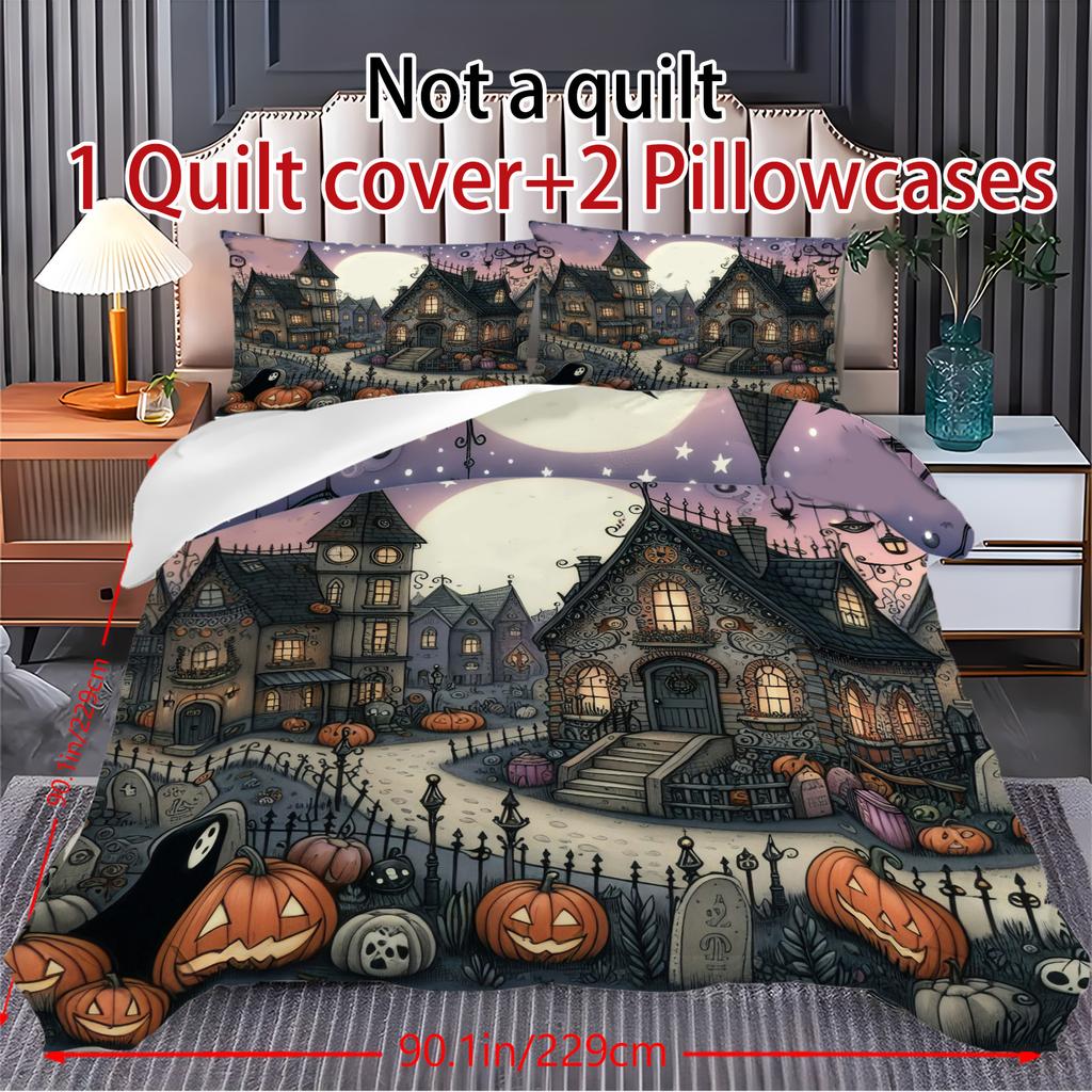 Halloween Three-piece Bedding Set Quilt Cover Pillowcase Brushed Fabric Thickened