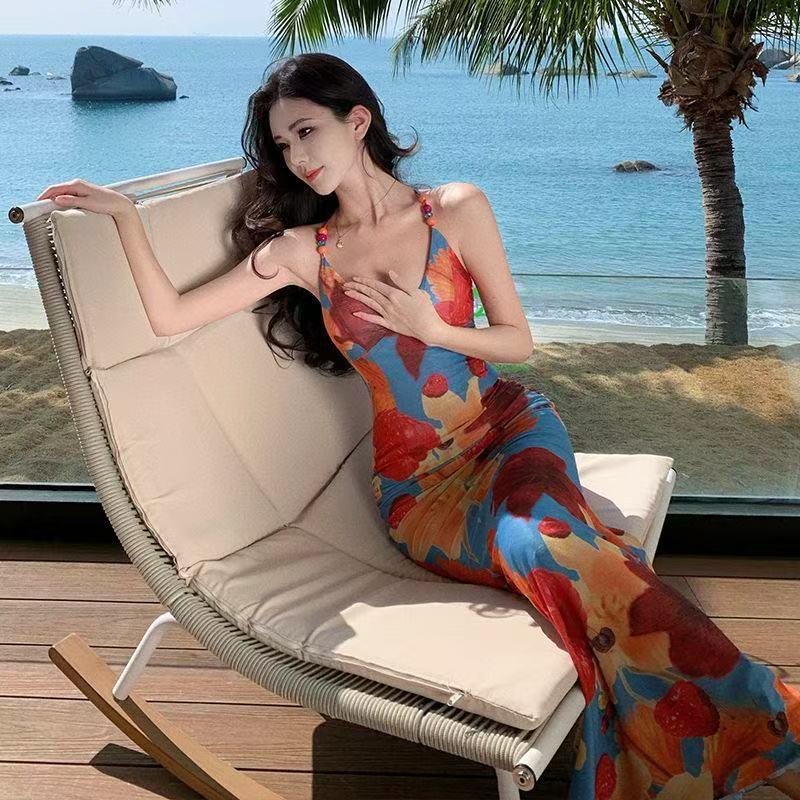 Women's Off-Shoulder Open Back Resort Style Bodycon Beach Dress