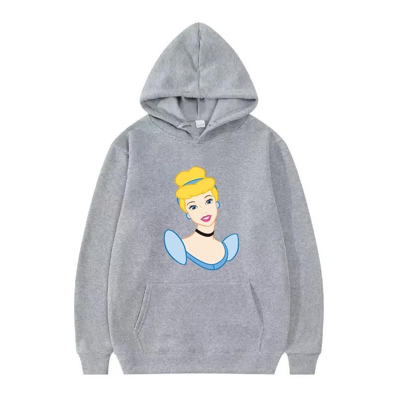 Disney Princess Pattern Woman Fashion Sporty Loose Black Spring Tops Clothes Pullovers Ladies Cheap Y2k Hoodies Men Sweatshirts