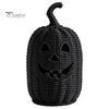 Black Braided Halloween Prop Handwoven Pumpkin Basket with Witch Hat Lid, Rustic Wicker Trick Fall Housewarming Gifts or Treat Bucket for Indoor