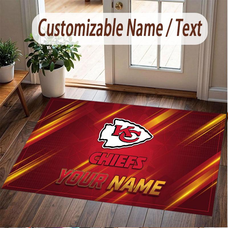 Custom Rug Kansas City Chiefs Pattern Print Name Text Soft Non‑Slip Floor Carpet for Home Indoor Decoration