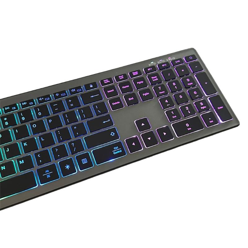 Rechargeable Bluetooth-compatible Keyboard 110Key Wide Compatibility Support 7 Color Backlit Quiet Typing