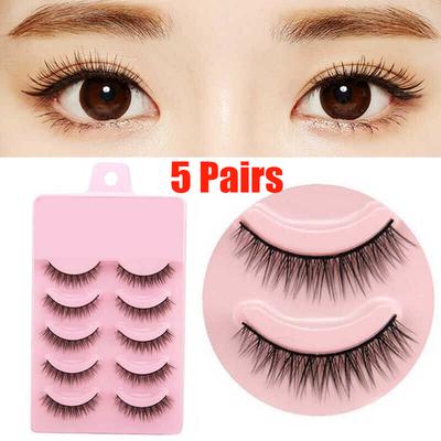 5 párů přírodních krátkých křížených umělých řas Ručně vyrobený make-up Umělé řasy