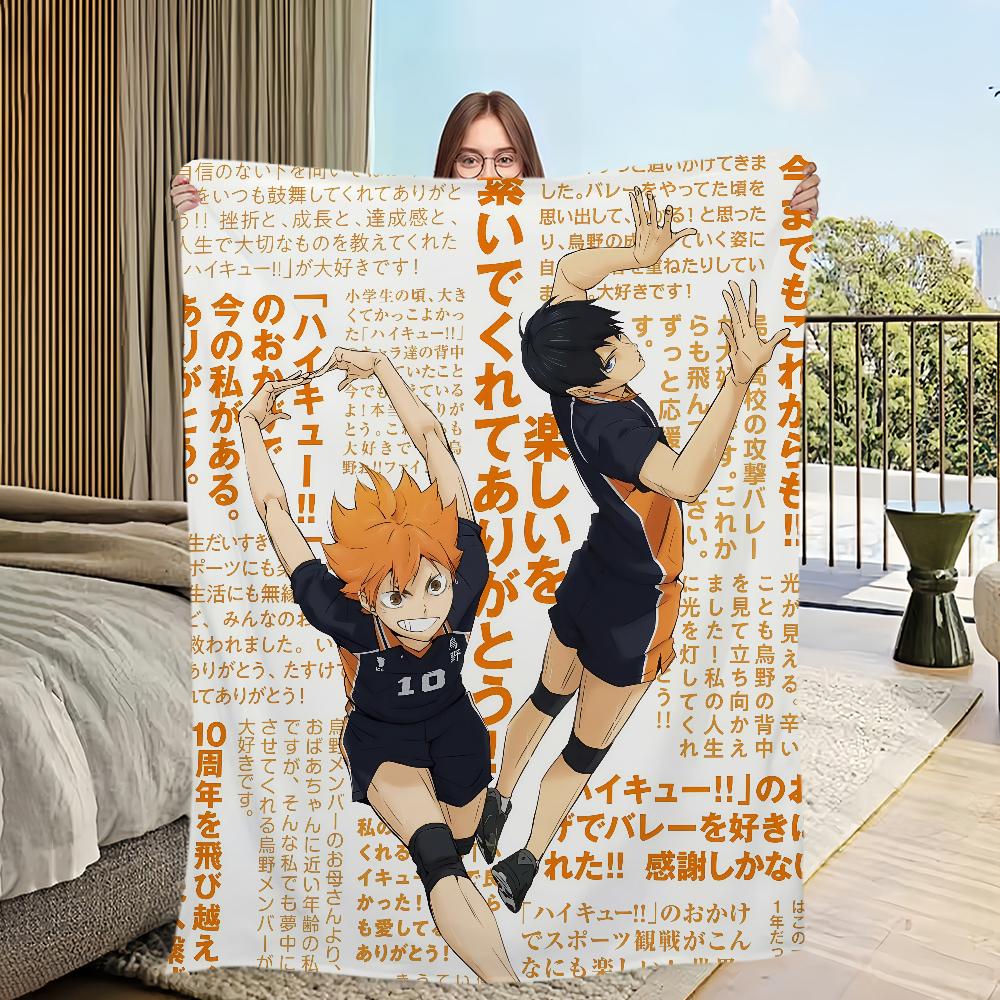 Comic Anime Art H-Haikyu S-Shoyo Hinata Blanket Flannel Warm Soft Plush Blanket for Sofa Living Room Office Bedroom Travel Gift