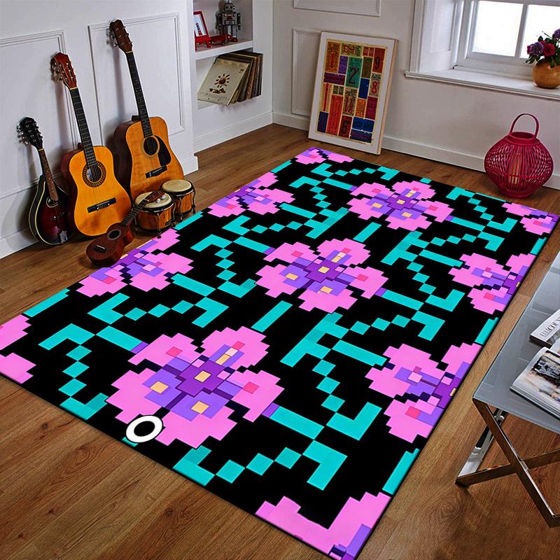 Pixelated Floral Geometric Pattern Patterned carpet a non slip rug suitable for all seasons and any setting, gift