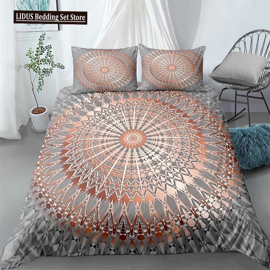 Mandala Bettbezug Set Blau Rosa Boho Chic Tagesdecken Romantische Bettwäsche Böhmisches Bettwäscheset King Polyester Bettdeckenbezug