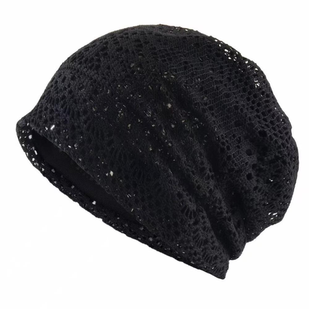 Breathable Mesh Beaded Crochet Cap Knitted Crochet Knit Skull Cap Spring Summer чёрный