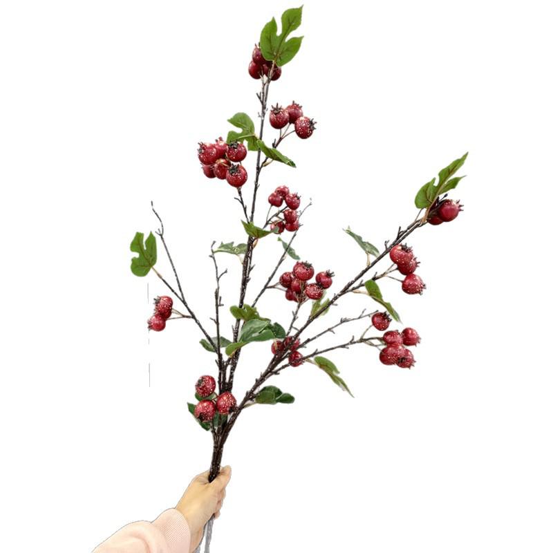 Large Simulation Hawthorn Branch with Single Stem and Fruit for Vase Decoration and Floral Art Props