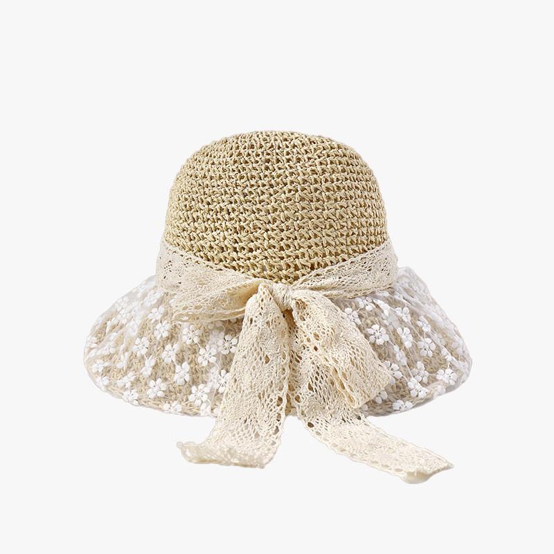 Chapeau de paille pour femme, protection solaire d'été, à larges bords, avec décoration florale, pour les vacances à la plage