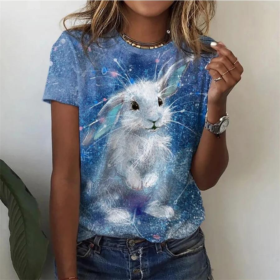 Dámská trička Funny 3D Kawaii Cat Print Trička Módní O-výstřih Krátký rukáv Top Oversized Dámské Y2k Oblečení Roztomilé oblečení