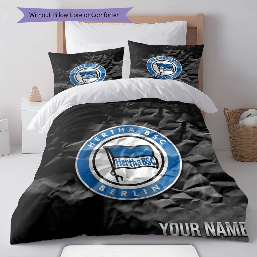Hertha BSC Custom Name Pattern Bedding,Quilt Set Quilt Cover Pillowcase Home Birthday Gift(1 * Duvet Cover + 2 * Pillowcase, Without Core)