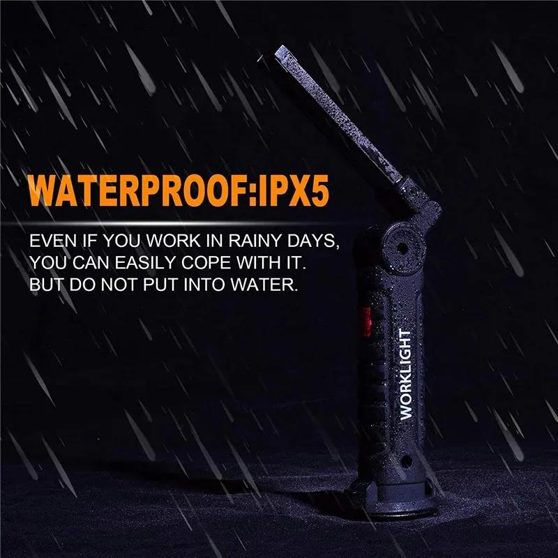 LED Flashlight Rechargeable Camping Work Light IP64 Waterproof with Magnet Hook 5 Lighting Modes Suitable for Night Work