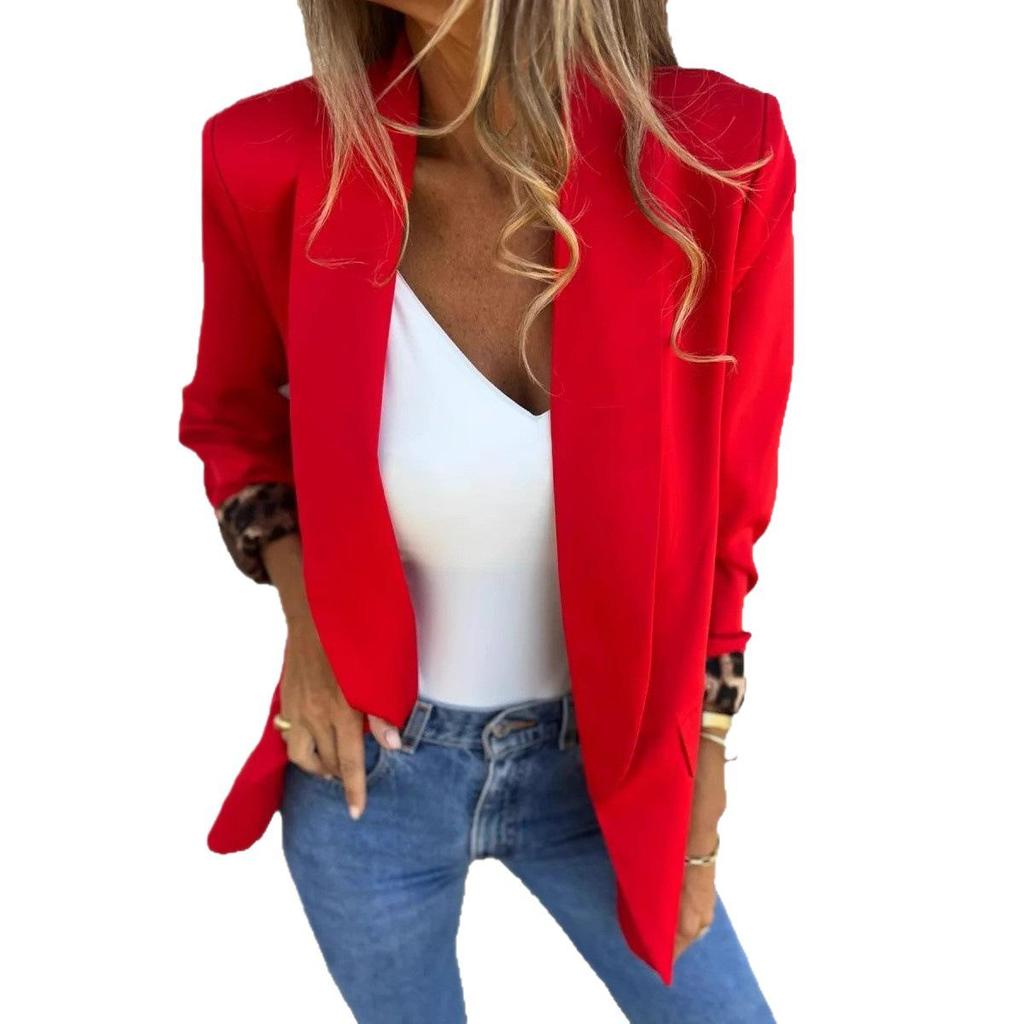 Autumn Color Block Leopard Lapel Fashion Suit Jacket
