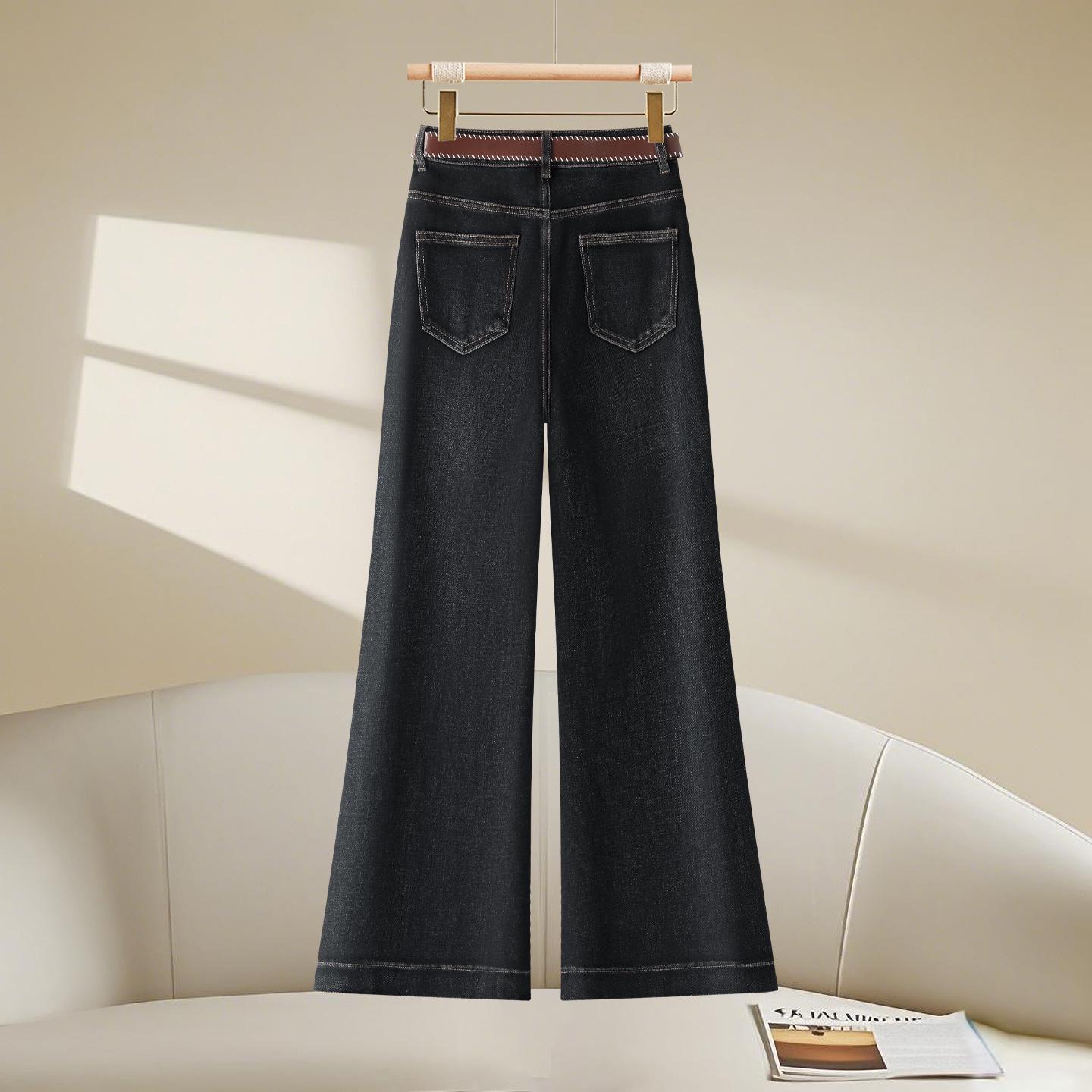 

Autumn 2025 Women s High-Waisted Wide-Leg Slimming Jeans - Petite, Loose, Dark Slim-Fit Style XXL темно-синього кольору