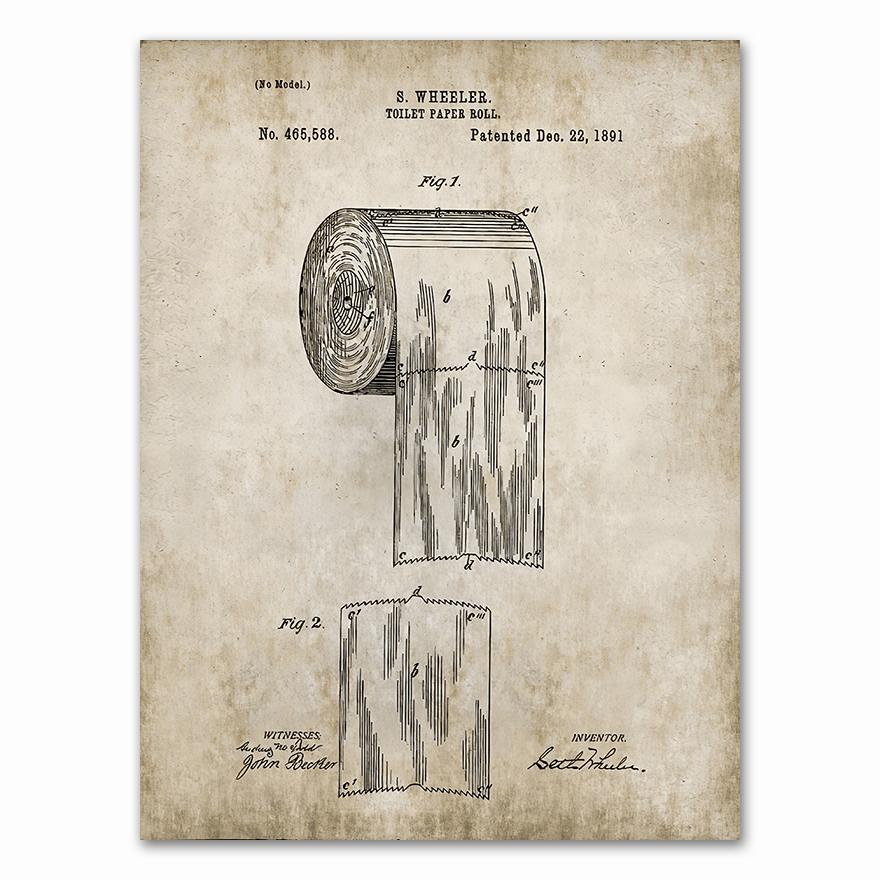 Bathroom Patent Vintage S Prints ,Toilet Roll,Cistern,Lavatory Design,Loo Canvas Painting Blueprints Home Wall Art Decor