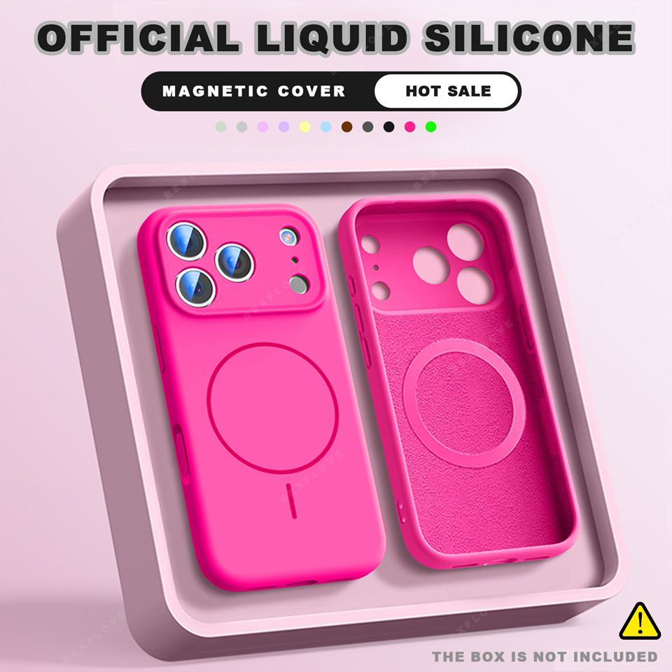 Official Magnetic Phone Case For iPhone 11 12 13 16 17 Pro Max Air 15 14 16 Plus Magsafe Liquid Silicone Charge Protector Cover
