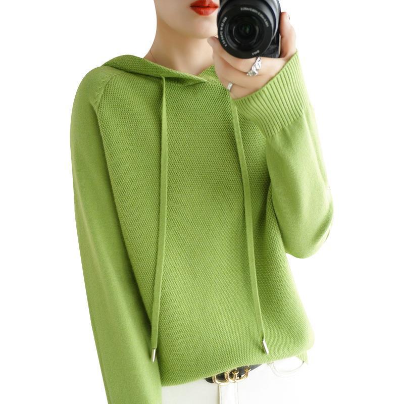 Women's Plus Size Hooded Knit Sweatshirt - Spring/Autumn 2025 Casual Hoodie Sweater