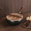 Traditional Forged Iron Wok with Wooden Lid Non-Stick Uncoated Iron Pan Japanese Cookware for Gas Induction & Electric Stoves