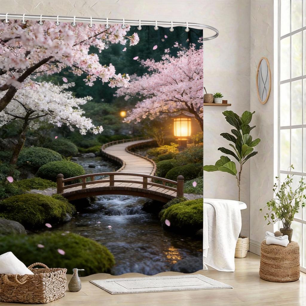Enchanted Forest Shower Curtain 180X180Cm – Mystical Purple Trees With Glow Path & Stars, Fantasy Bathroom Decor, 12 Hooks