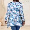 Women Plus Size V Neck Long Sleeve Purple White Tie Dye Irregular Hem Tunic Top