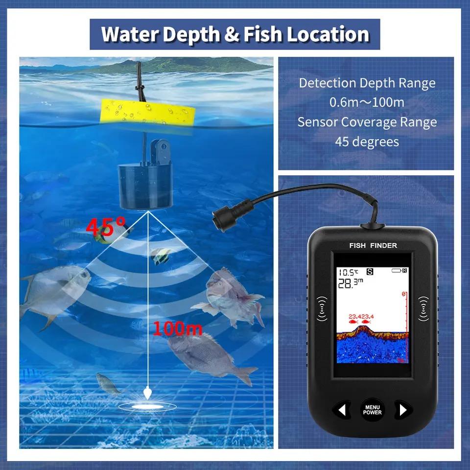 Fish Finders 45 Degrees 100M Portable Sonar for Fishing Echo Sounder Alarm Transducer Lake Sea Fishing Tackle Accessories