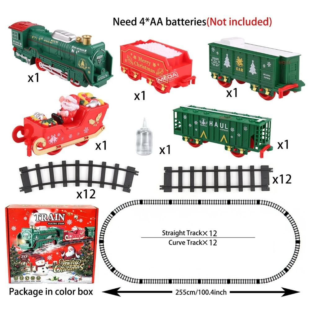 Battery Powered Christmas Electric Trains Toy with Light&Sound Xmas Rotating Christmas Star Decoration Railway Track Vehicle