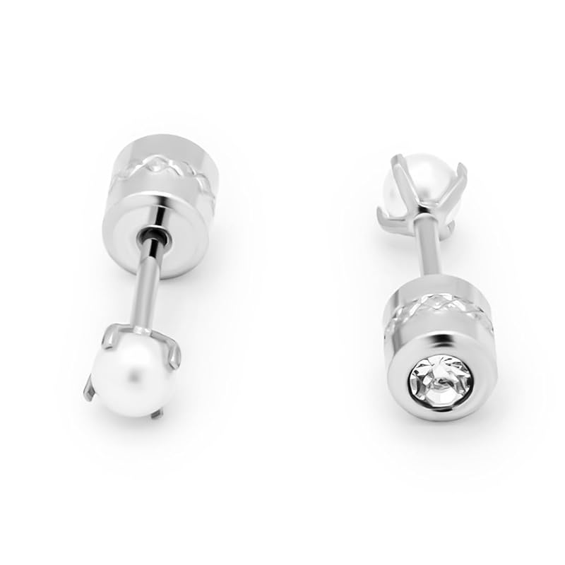 

fake pearl screw catch stainless earrings 1 pair