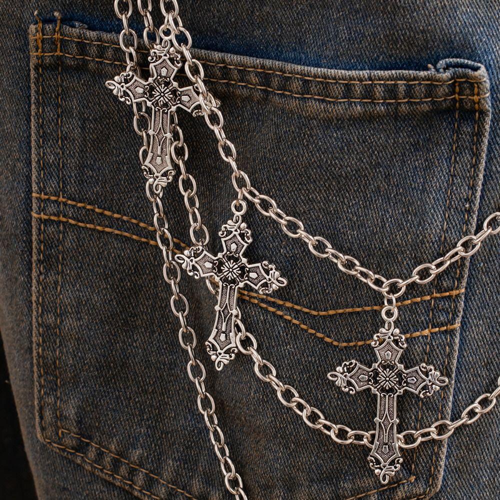 Zinc Zinc Zinc Alloy Punk Belt Chain Tassel Tassel Jeans Chain Punk Cross Waist Chain  Male