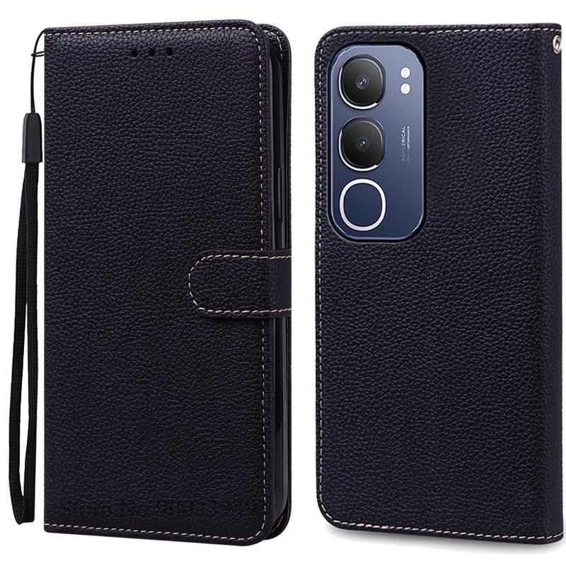 

Для Vivo Y19S чехол-книжка кожаный чехол для Vivo Y19S чехол для телефона откидная крышка защитный задний чехол Fundas Shell For Vivo Y19S чёрный