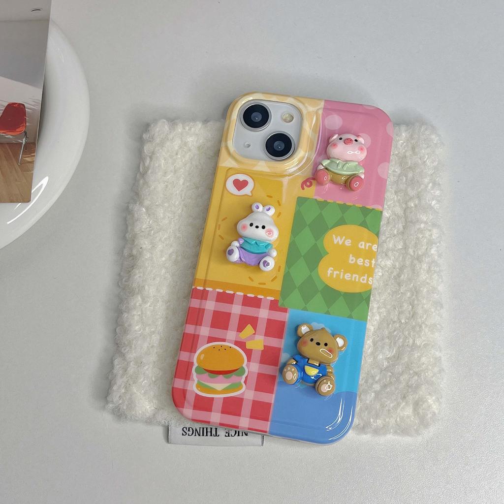 Imd 3d Relif Rabbit Pig Bear Friend Cute Cartoon Shell For Iphone 11 12 Promax 14 Pro Max 13promax Soft Silicone Phoe Case