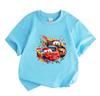 Kids Boys Girls Crew Neck Short Sleeve 100% Cotton T-Shirt, Cartoon Racing Car Friends Print Casual Comfortable Summer Tee Tops for Little Toddlers Da