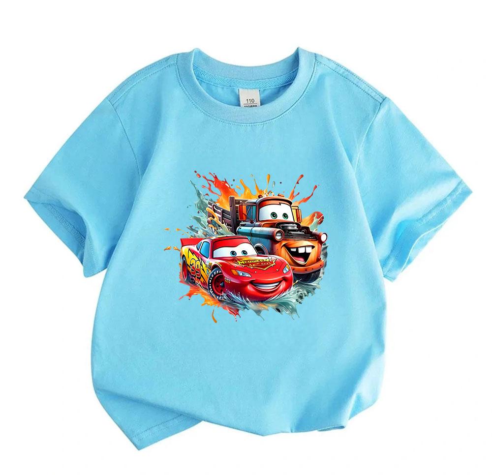 Kids Boys Girls Crew Neck Short Sleeve 100% Cotton T-Shirt, Cartoon Racing Car Friends Print Casual Comfortable Summer Tee Tops for Little Toddlers Da