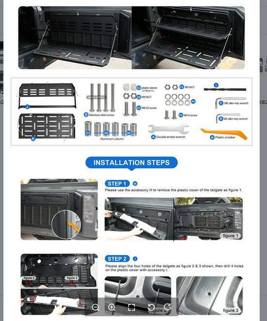 Wrangler JL 18+ Tailgate Rack: Double Layer Folding Metal Table for Modifications