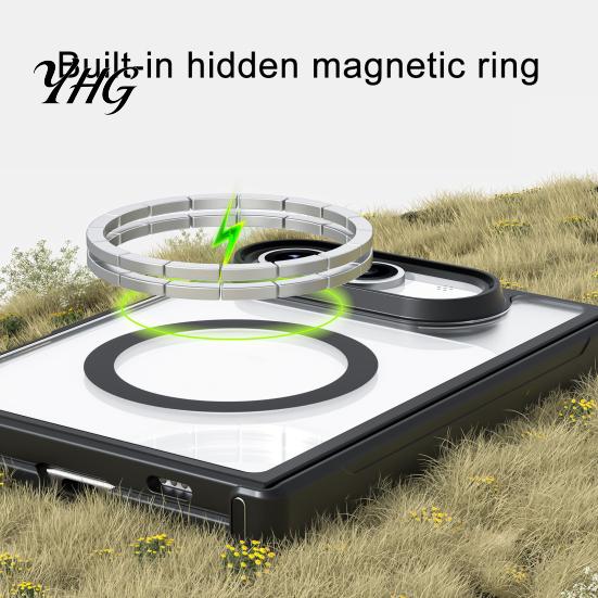 Slim Protective Cover for IPhone 2026 Magnetic Foldable Case iPhoneDuo, Full Hinge Protection, Rotating Durable Hard PC Smartphone Kickstand,