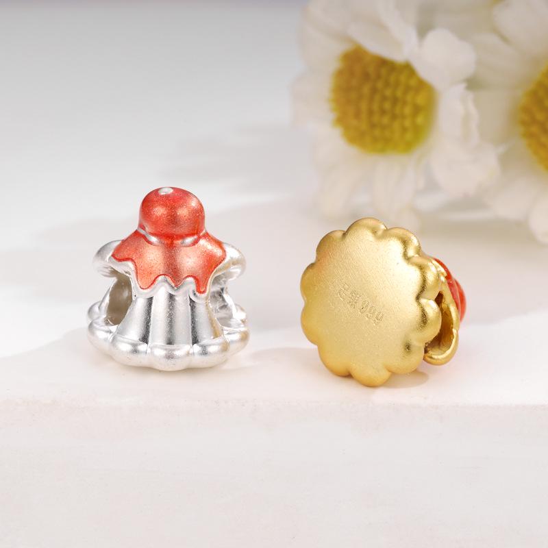 Sterling Silver 999 Heart-Shaped Sugar Dog Beads for DIY Jewelry and Handwoven Rope Accessories.