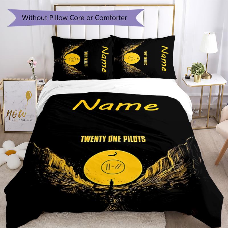 3pcs Custom Name twenty one pilots Bedding Set Duvet Cover Closure Includes 1 Duvet Cover & 2 Pillowcases for All Seasons Bedroom Decor