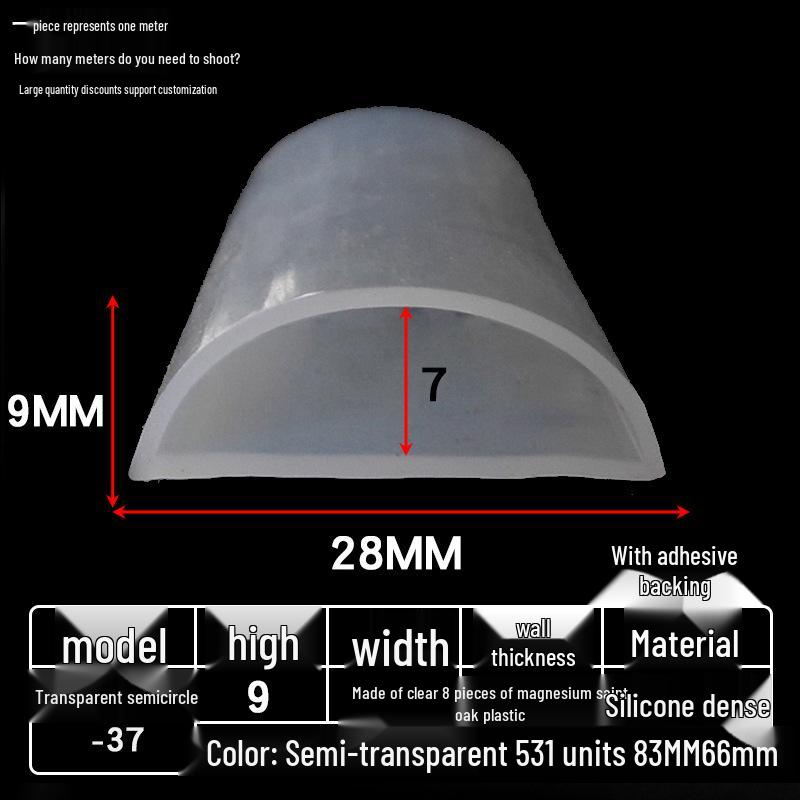 D-shaped High-Temperature Silicone Seal, Semi-Circular Hollow Strip, Self-Adhesive Solid, Odorless Transparent.