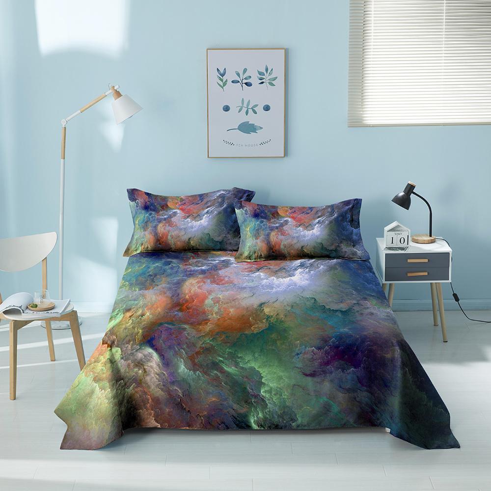 3D Printed Colorful Geometric Bed Sheet Set With Pillowcase Bed Flat Sheet King Queen Twin Single Size Sheet Home Decor