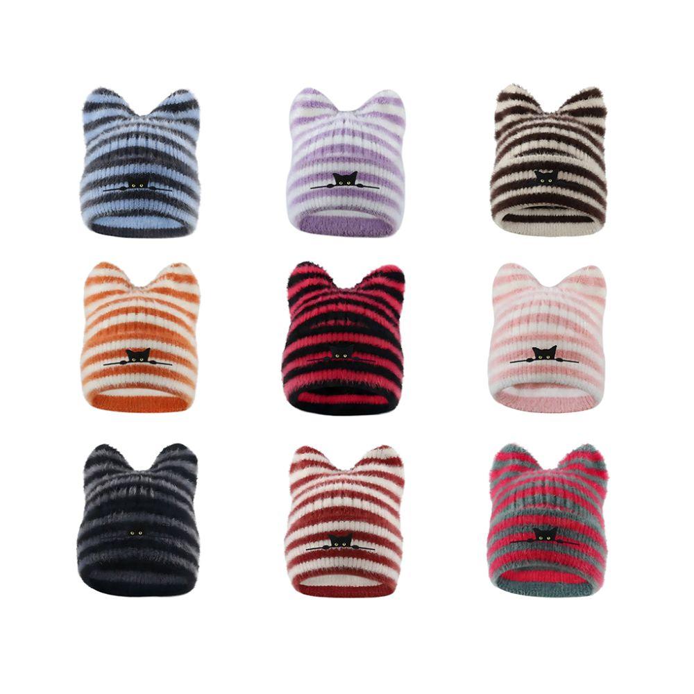Cold Proof Embroidered Hat Keep Warm Pullover Hat Fashion Women Cat Ear Knitted Hat Outdoor Sports