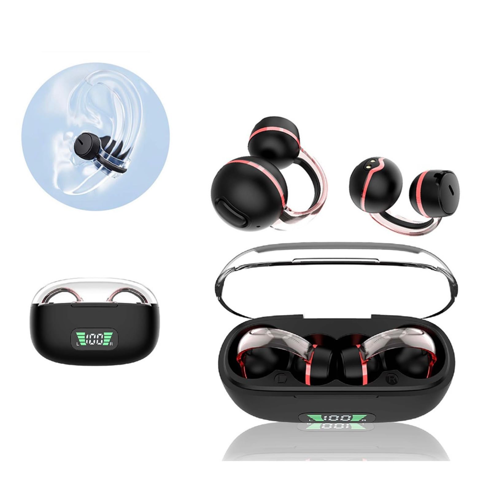 

[No Ear Blocking] Wireless TWS Earbuds, Ear Cuff Style, Air Conduction, Sound Leak Prevention, ENC, Low Latency, Built-in Microphone, Open-Ear