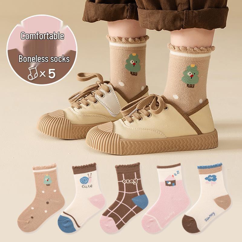 25 Nouvelles Chaussettes en Coton Mi-Mollet Couleur Unie pour Filles Automne/Hiver