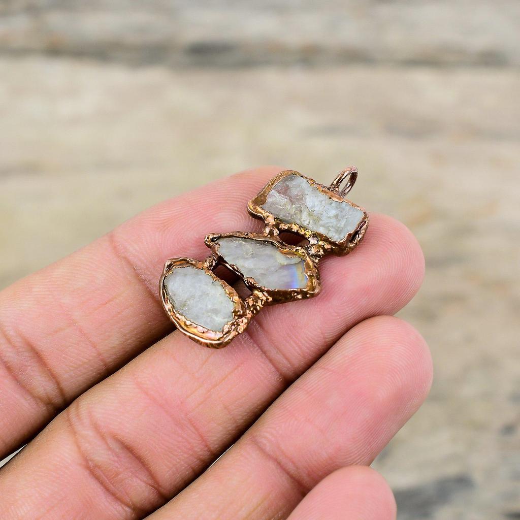 Rainbow Moonstone Rough Pendant Electroformed Copper Pendant Brand New Pendant Handmade Electroformed Jewelry Gemstone Pendant Gift For Him