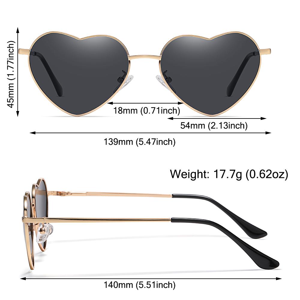 Trendy Vintage Metal Frame Polarized Glasses Eyewear Women Heart Sunglasses Heart-Shaped Glasses
