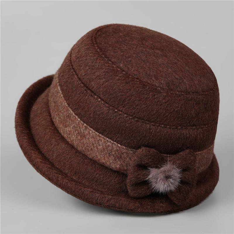 Winter elegant bow women's hat bucket hat autumn woolen warm windproof basin hat