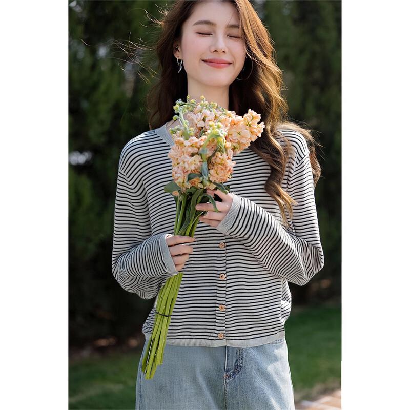 Mocana Women's Urban Casual Long Sleeve Striped Knit Top MKNJD3666