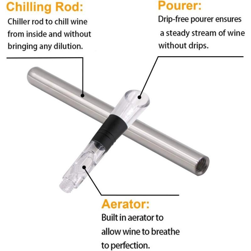 Wine Chiller 3-in-1 Stainless Steel Wine Bottle Cooler Stick Freezer with Aerator and Pourer and Aerating Wine for Christmas