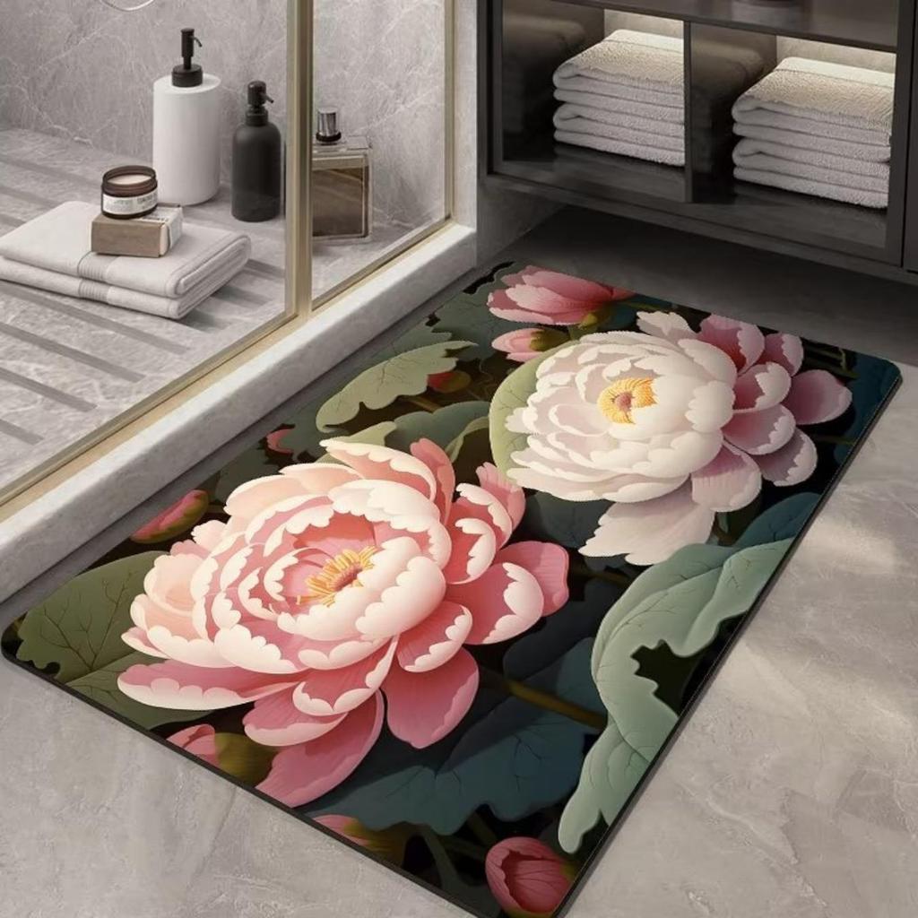 Diatom Printing Bathroom Thickening Mat Bath Non-slip Carpets In Wash Basin Bathtub Side Floor Rug Shower Room Doormat Memory Foam 3D Pad