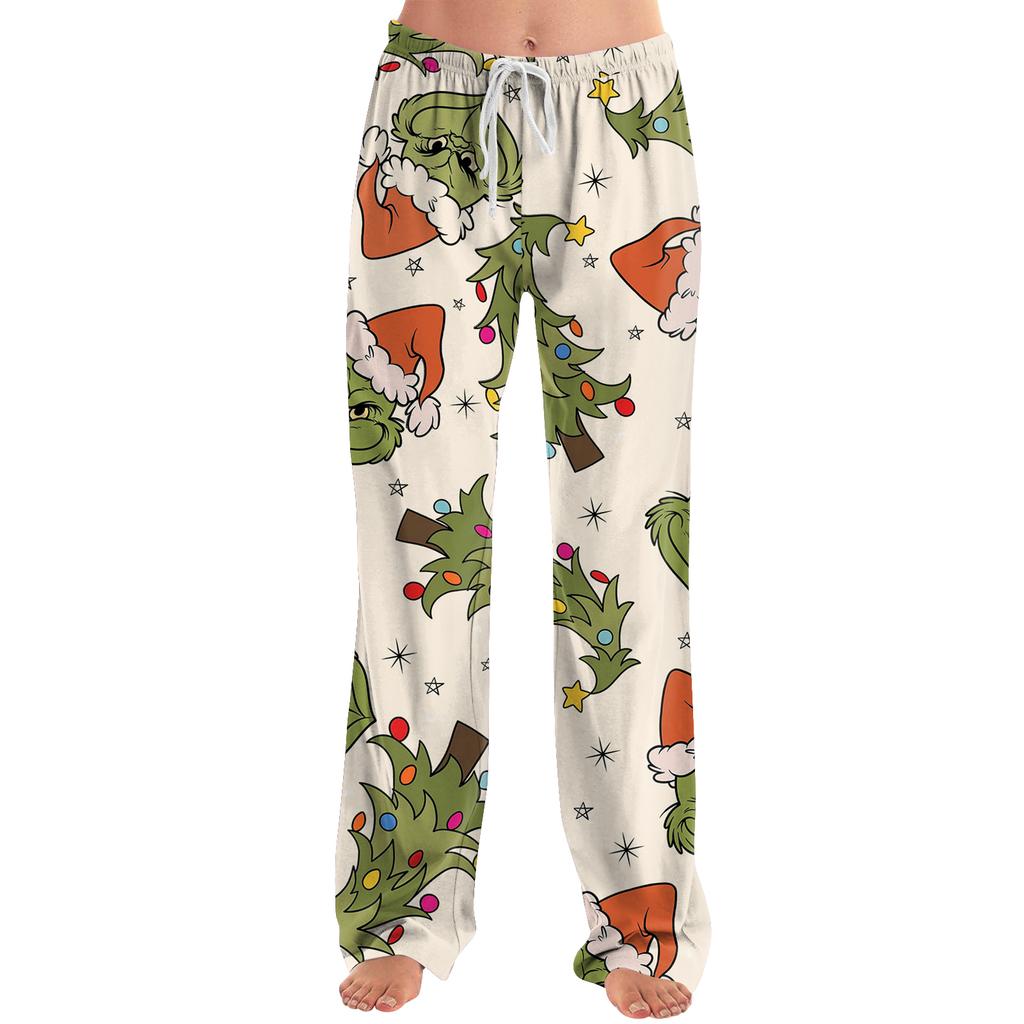 Womens Pajama Pants Sleepwear Casual Drawstring Elastic Waist Pants Comfy Straight Yoga Loose Trousers