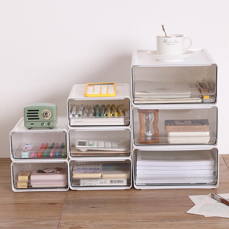 2/3pcs Office Table Clear Storage Boxes Drawer Type Office Workstation A4 File Organizer Storage Box Study Stack Storage Cabinet